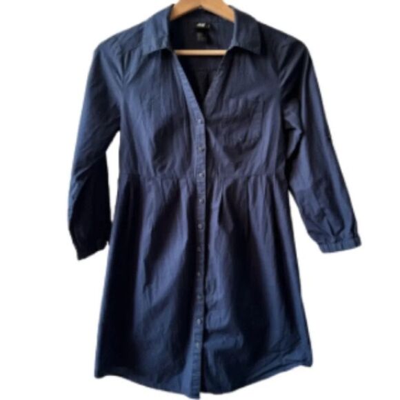 H&M navy size 2 front button collared shirt dress or tunic lightweight layering - Picture 1 of 3
